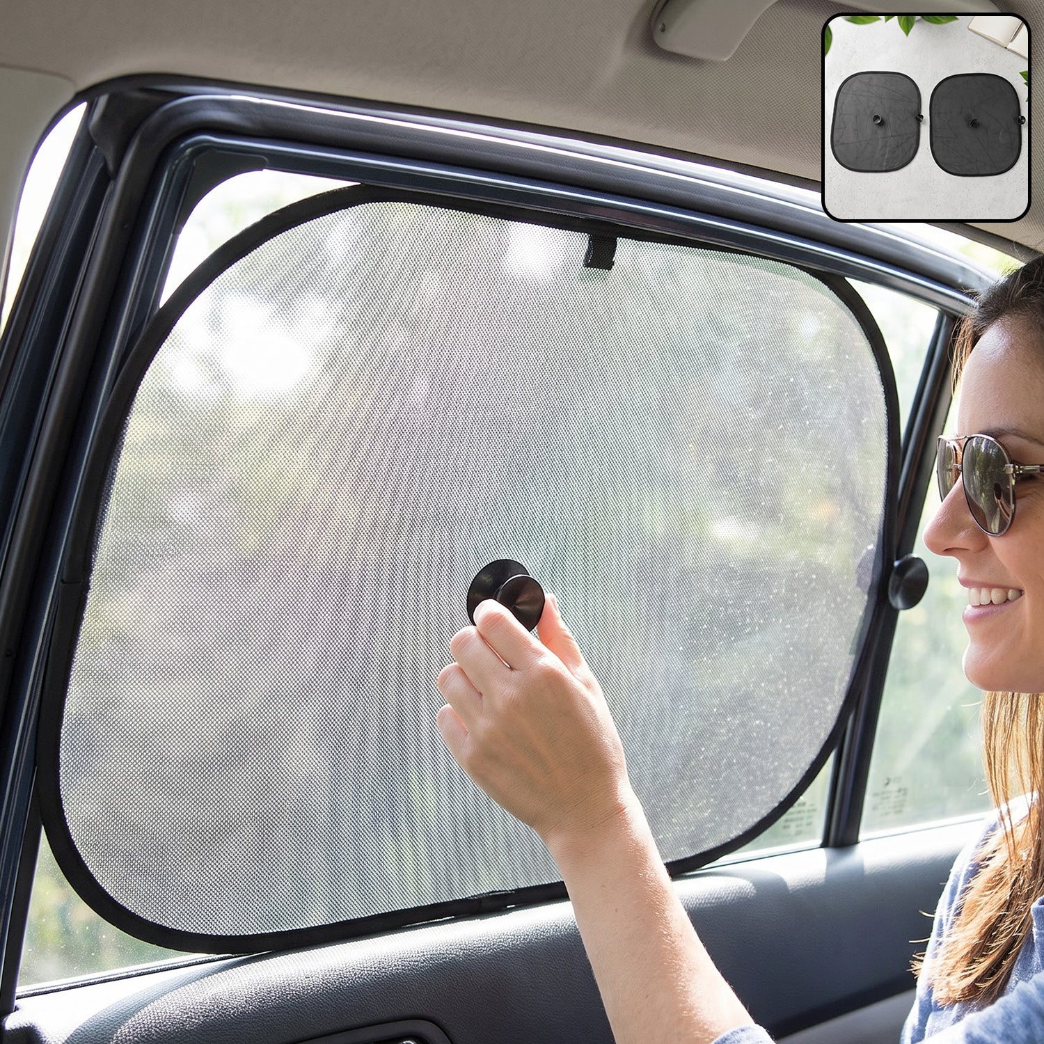 Car side window sun shade installed