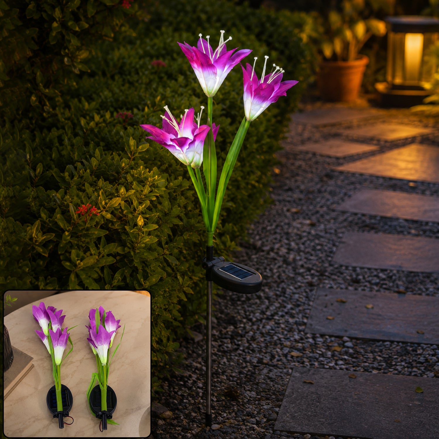 Solar garden flower LED stake lights lifestyle view