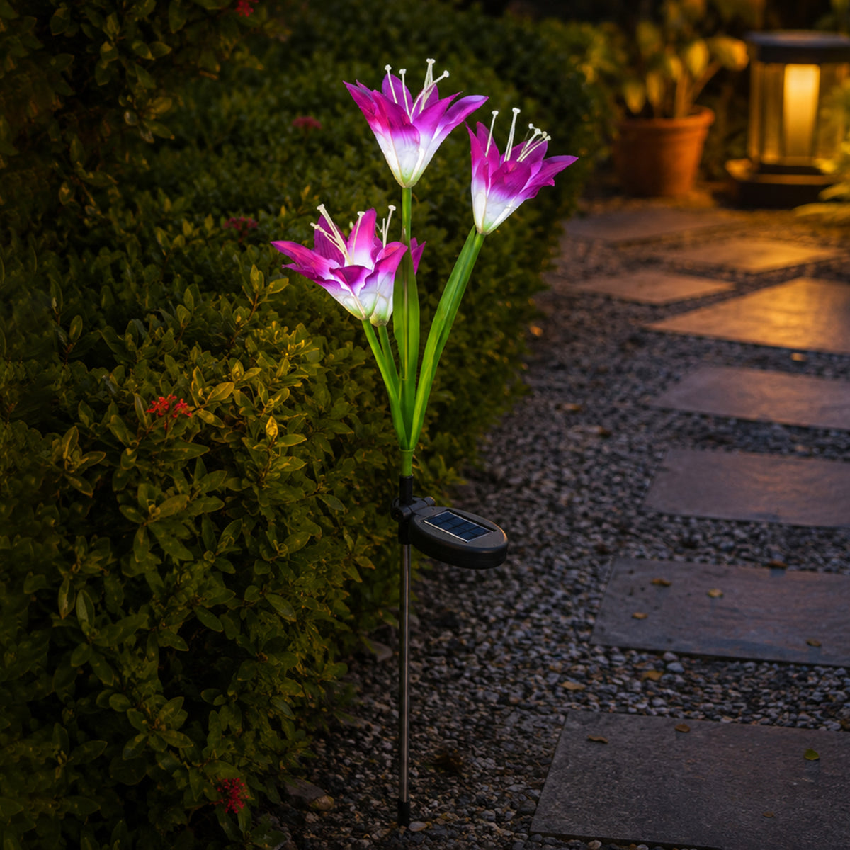 Solar garden flower light outdoor view
