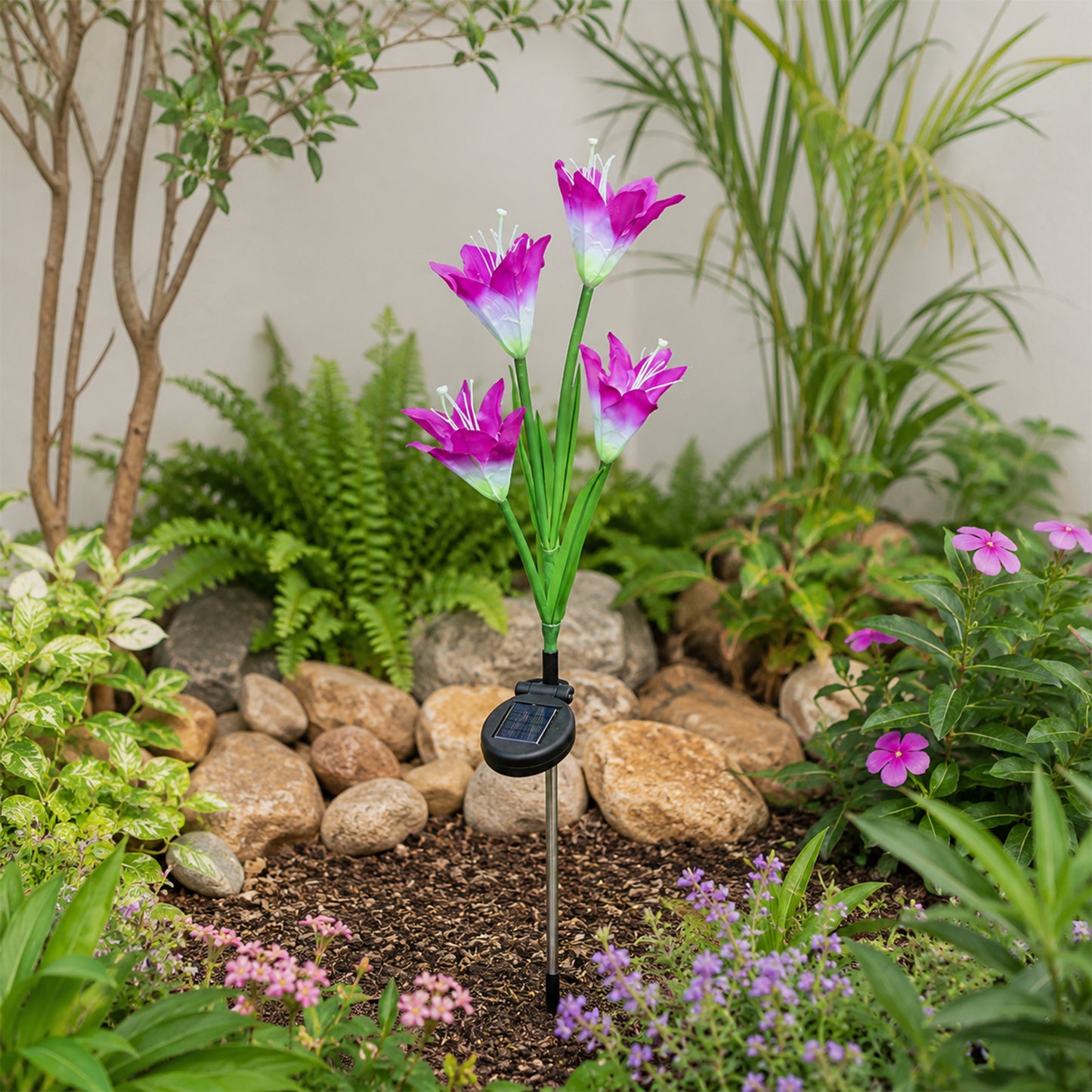 Solar flower stake light garden view
