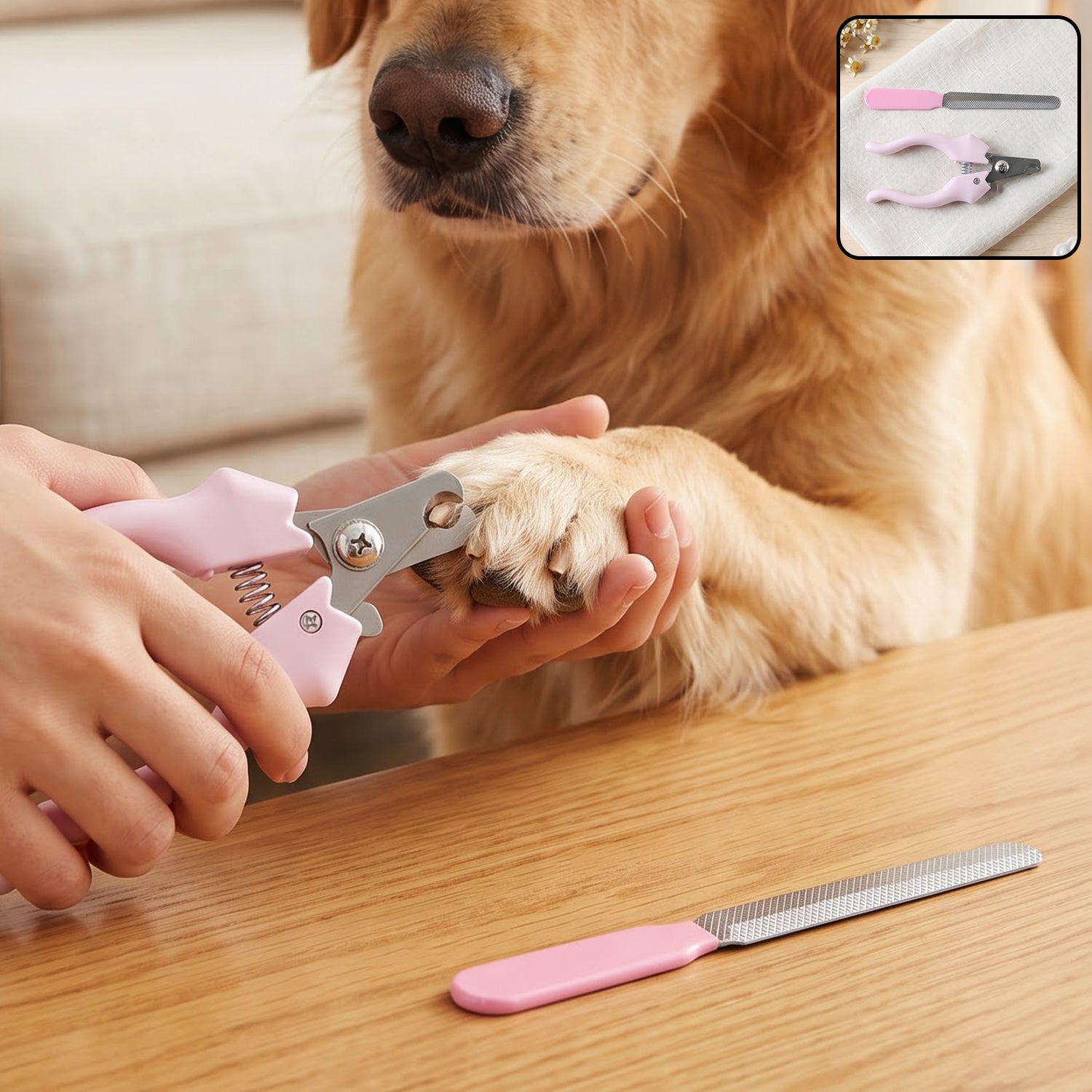 Dog nail trimming with clipper and filer set