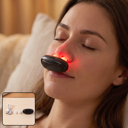Portable nasal red light wellness device in use