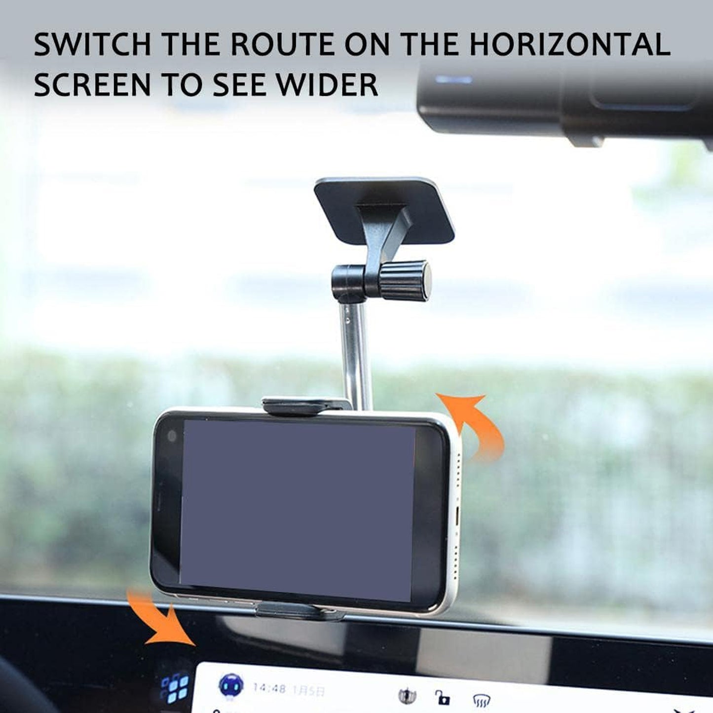 Car dashboard phone mount use view