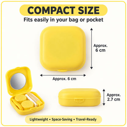 Contact lens case kit with mirror approximate dimensions