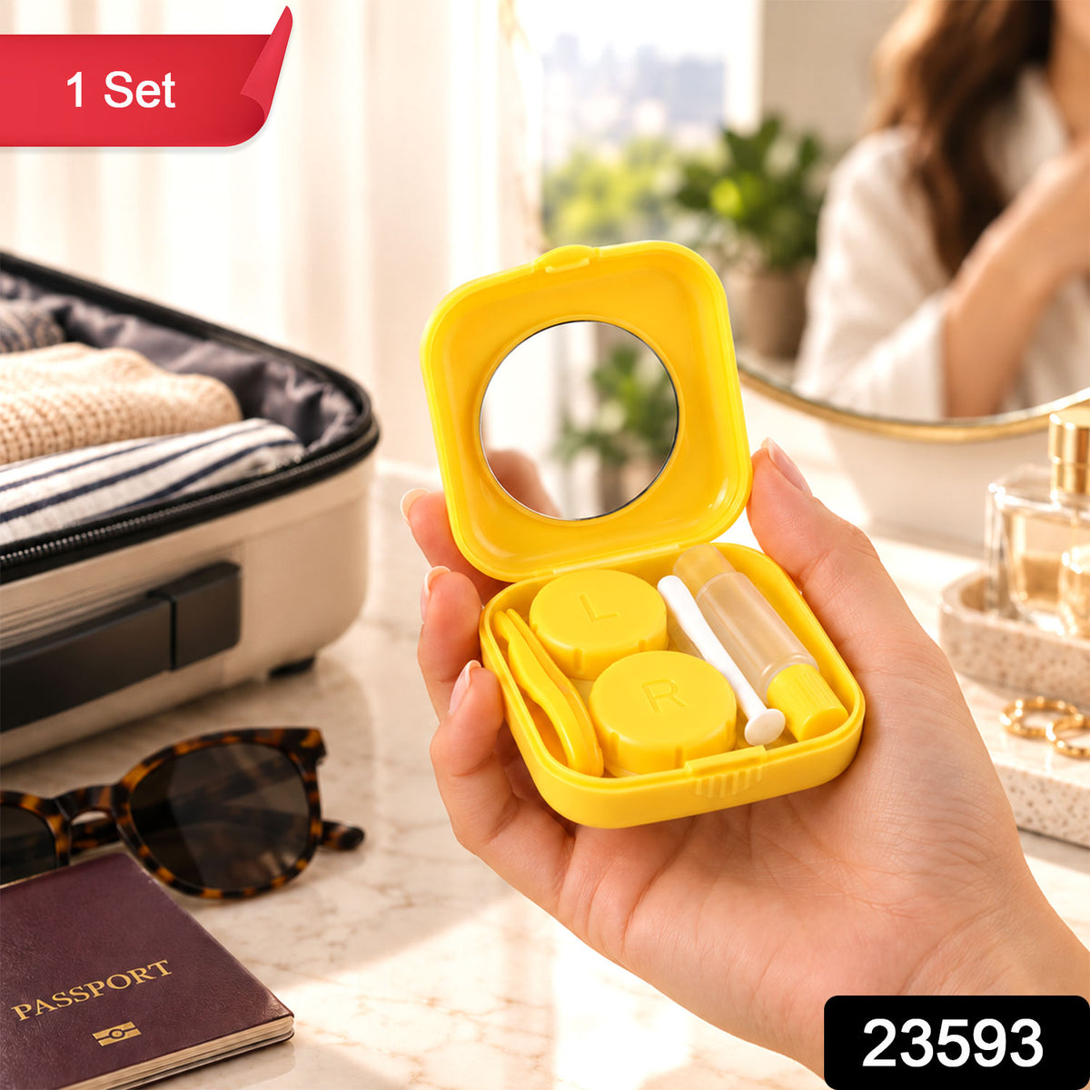 Contact lens case kit with mirror 1 Set label