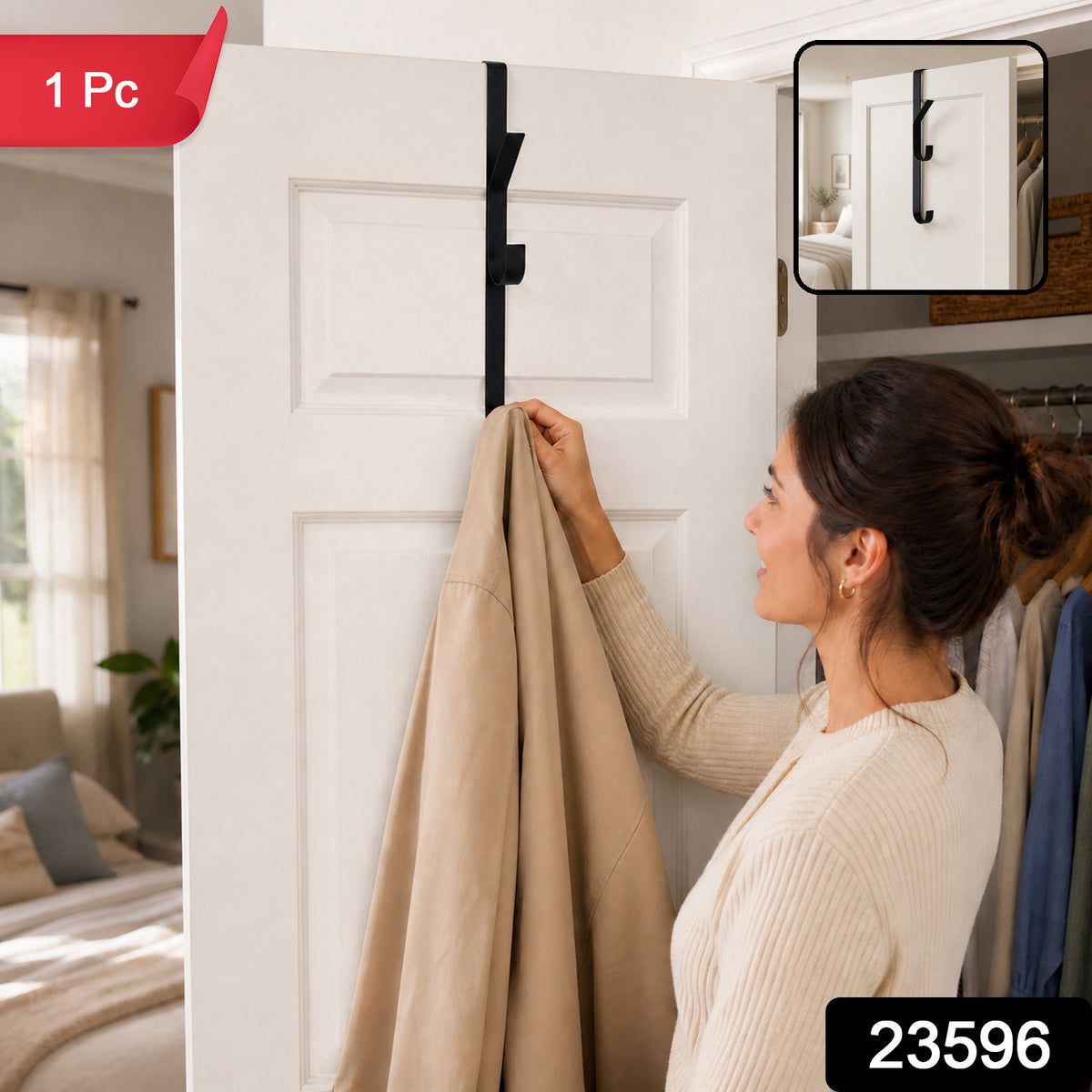 Space saving over door hook image 2