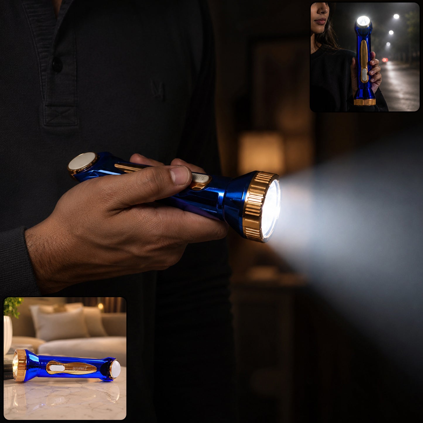 USB rechargeable LED flashlight in use