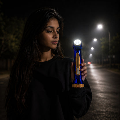 Portable LED flashlight used outdoors at night
