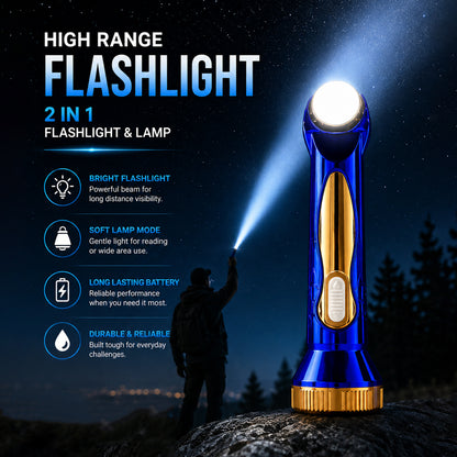 Two in one high range LED flashlight feature graphic