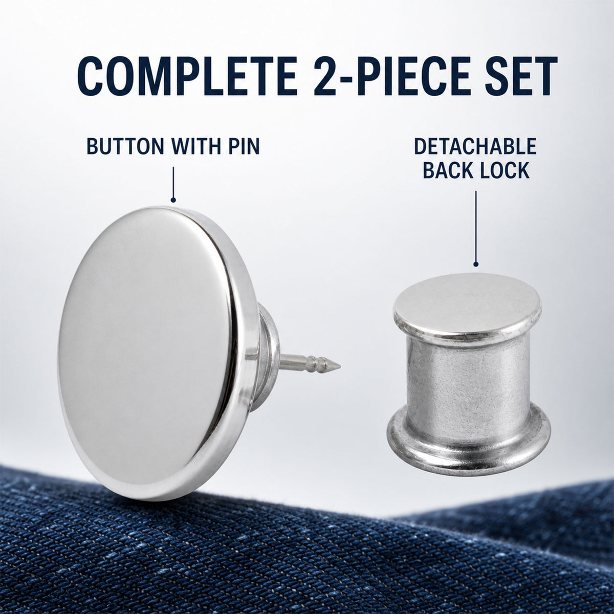 Button with pin and detachable back lock components