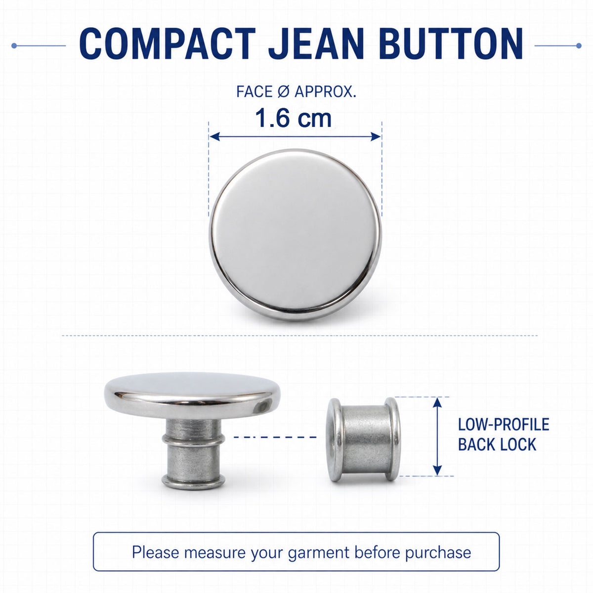 Metal jeans button stud approximate dimensions