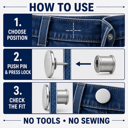 Installation steps for push pin jeans button stud