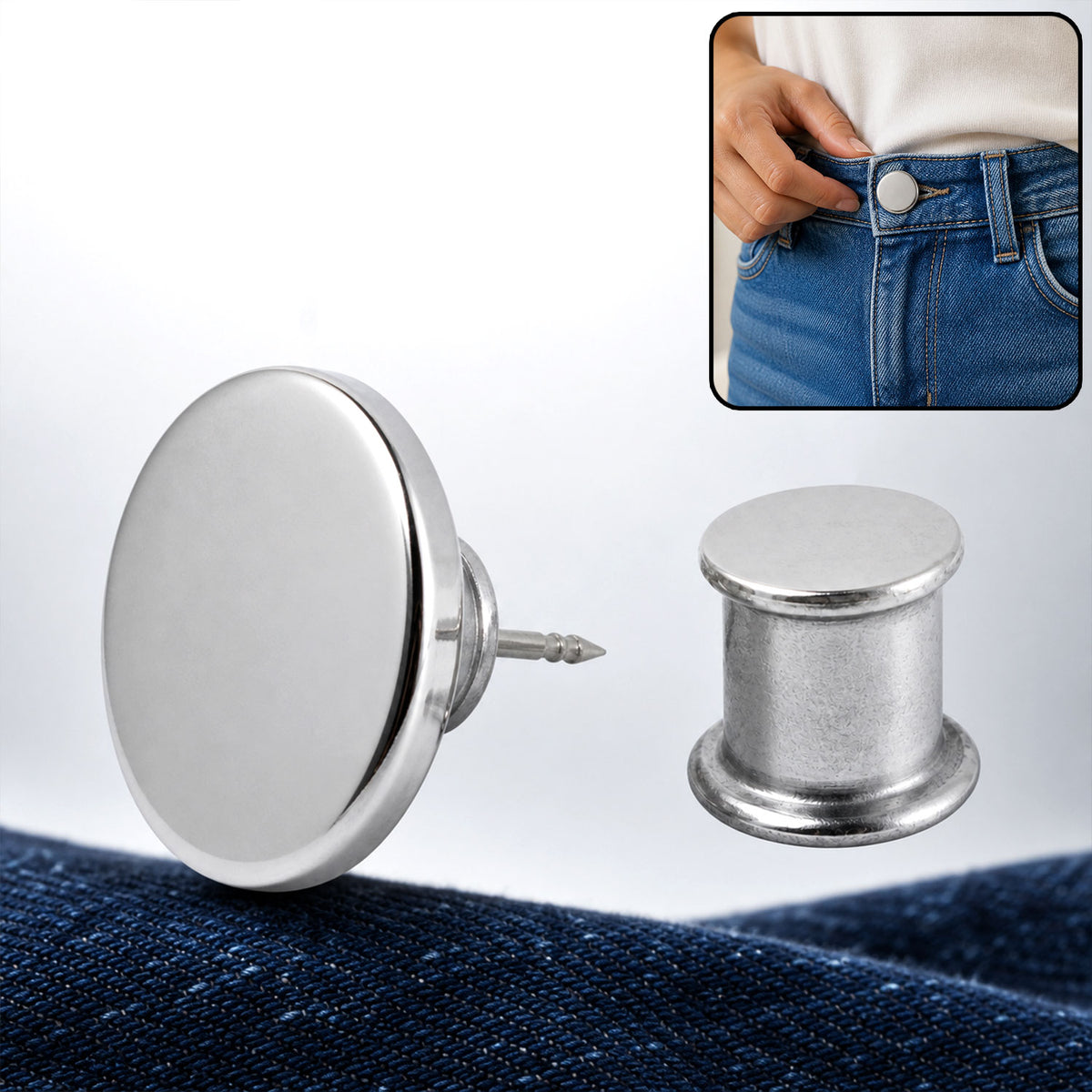 Removable metal button stud for jeans waist adjustment