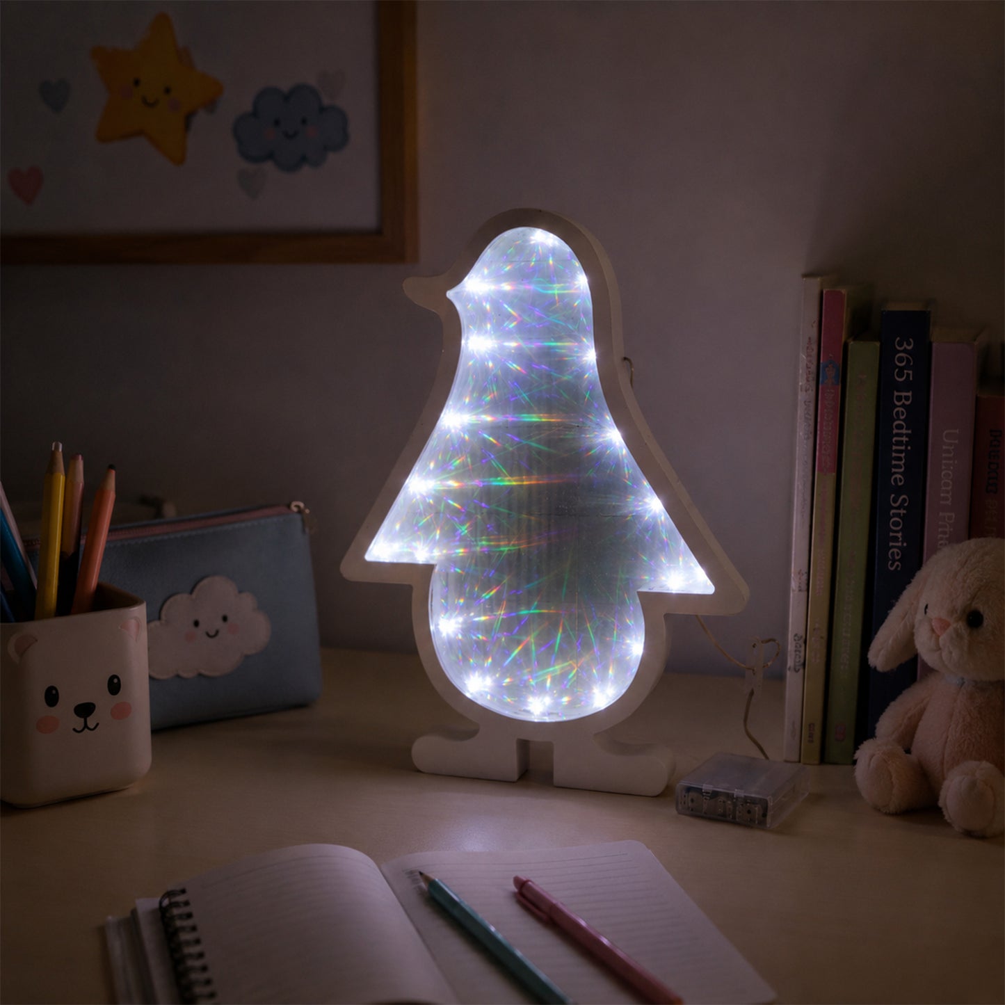 Battery operated penguin light detail