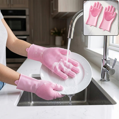 23605 pink silicone cleaning gloves kitchen washing hero