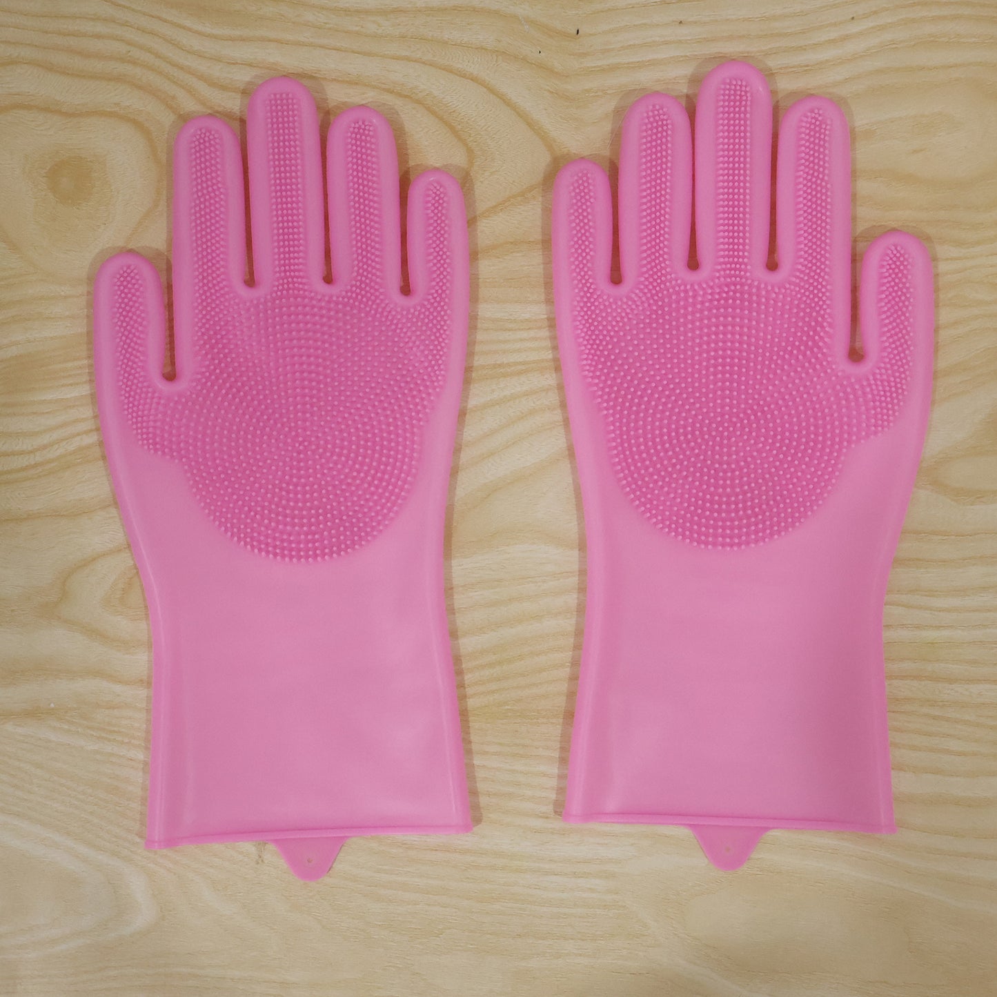 pink silicone cleaning gloves live product photo