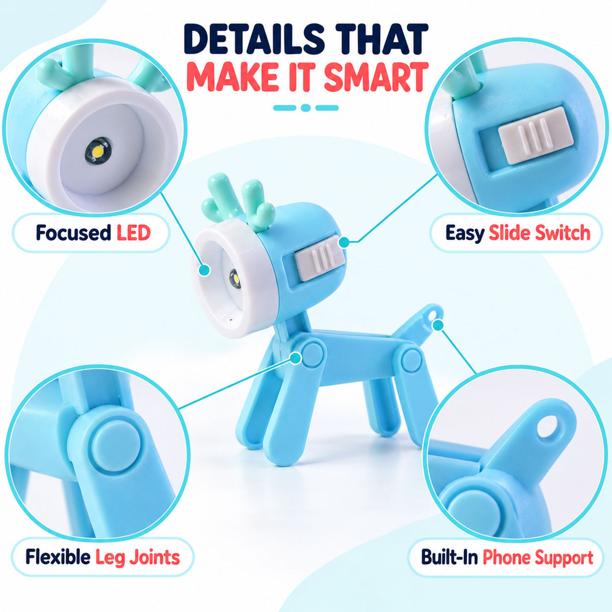 Mini deer LED desk lamp with pattern discs - lamp features
