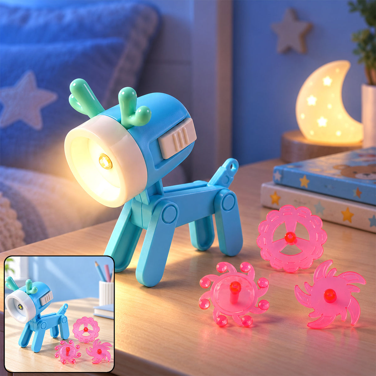 Mini deer LED desk lamp with pattern discs - product inset