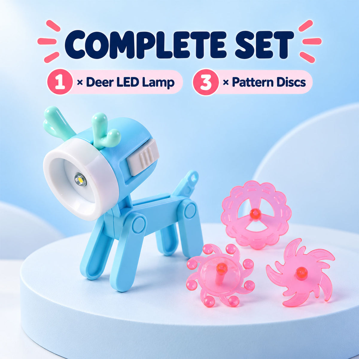 Mini deer LED desk lamp with pattern discs - complete set