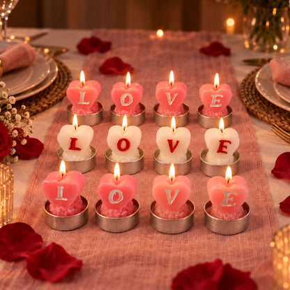 Heart shaped LOVE tealight candles - main display