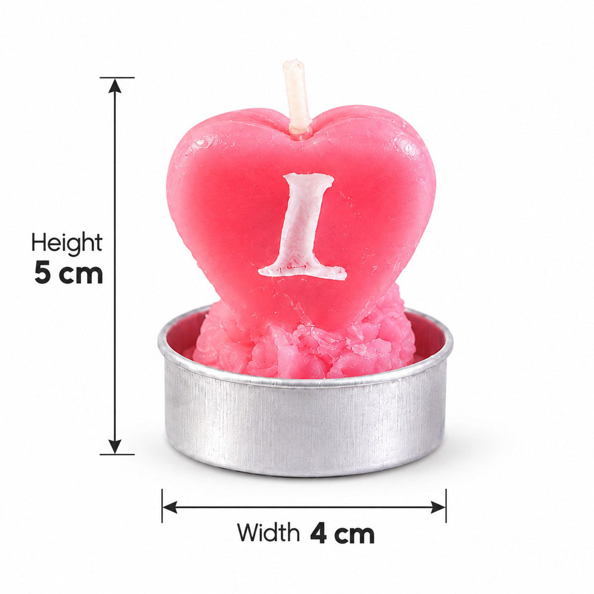 Heart shaped LOVE tealight candles - dimensions