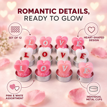 Heart shaped LOVE tealight candles - complete candle set