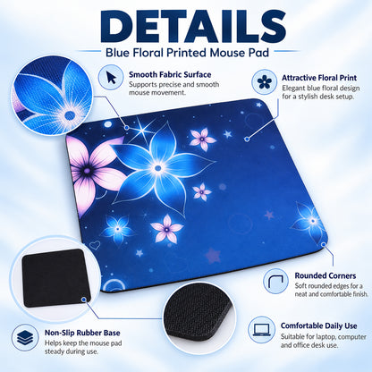 Blue floral mouse pad - fabric and rubber base details
