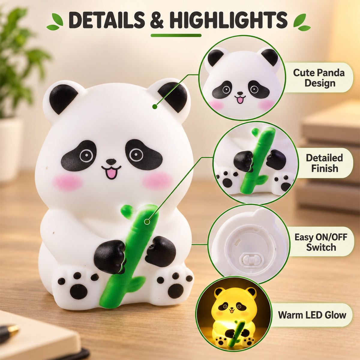 Panda hugging bamboo night lamp - detail view 06