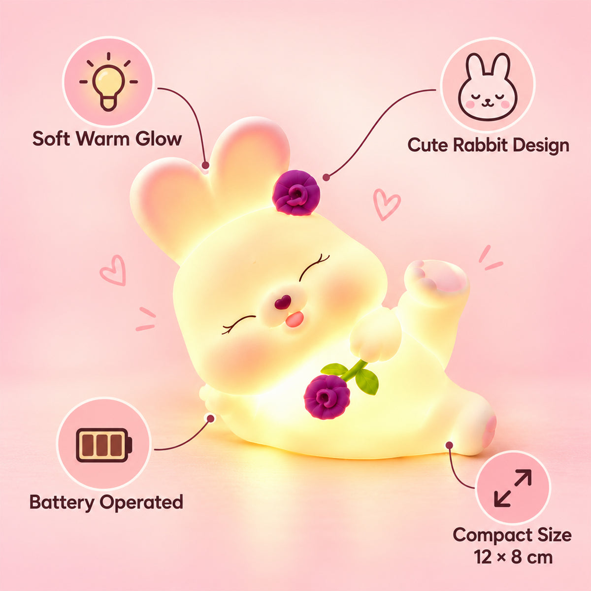 Rabbit lamp battery operation and warm glow details