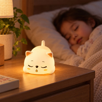 Cat night lamp in a bedside setting