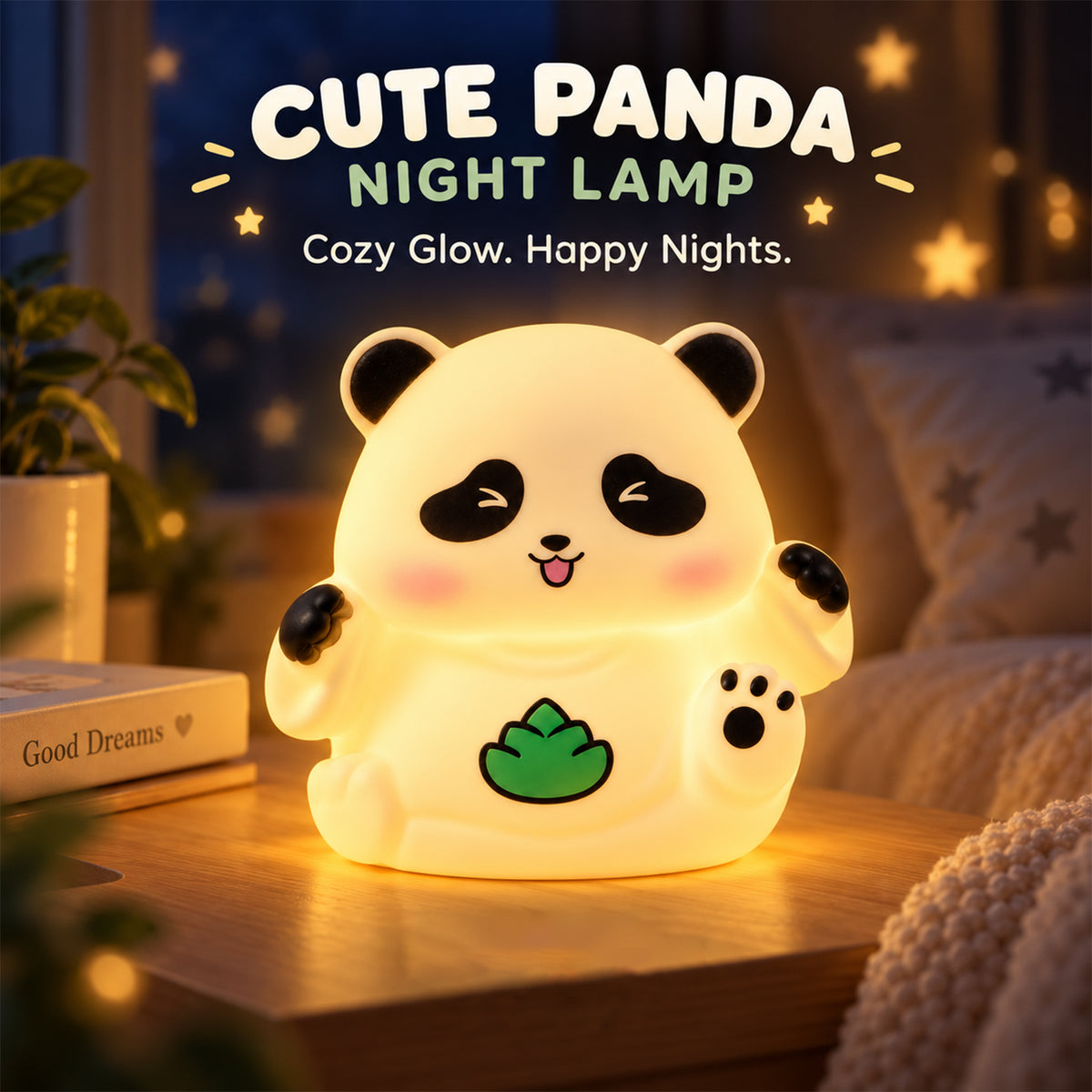 Illuminated panda lamp displayed on a table