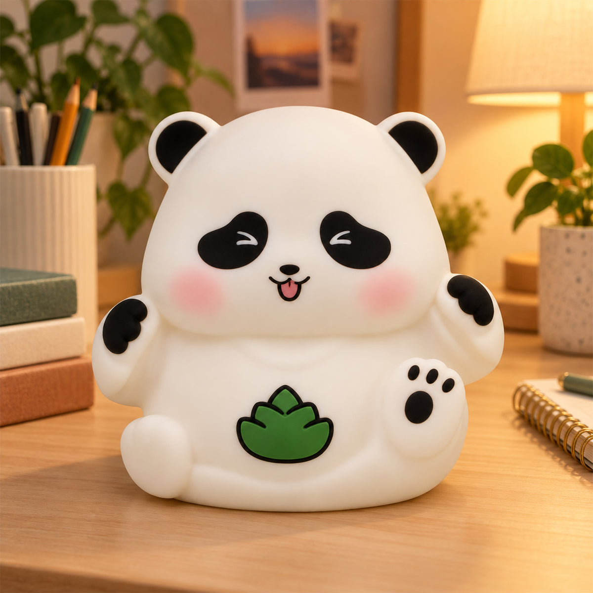 Panda lamp switched off on a desk