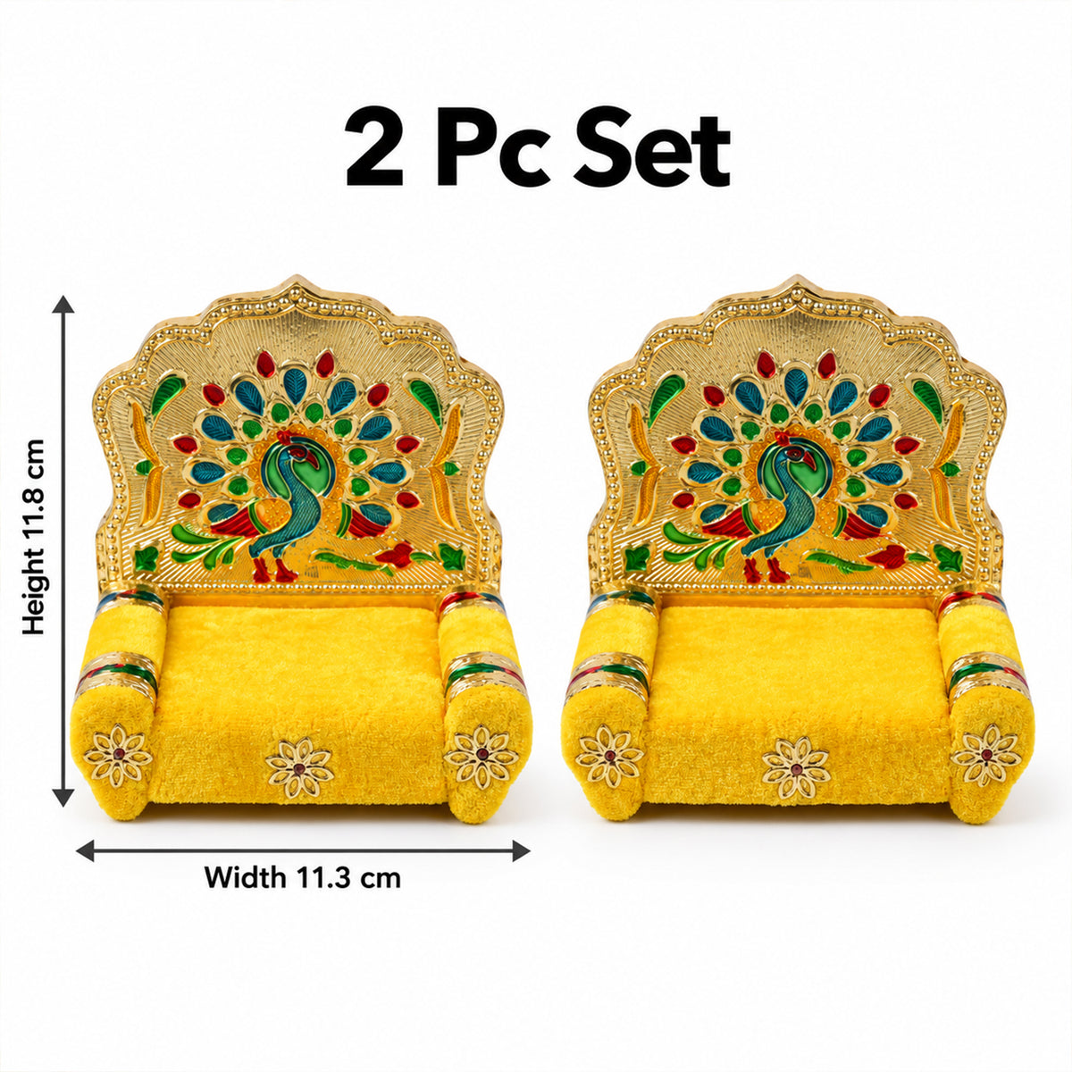 Yellow Laddu Gopal singhasan with peacock handwork design 6