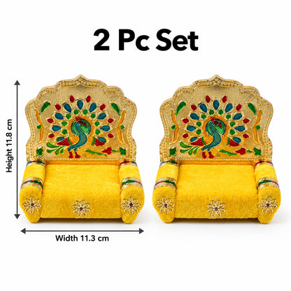 Yellow Laddu Gopal singhasan with peacock handwork design 6