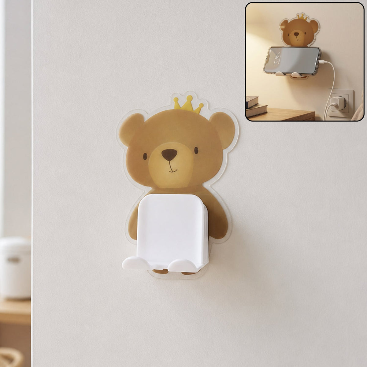Wall-mounted mobile phone charging stand in durable plastic for organized charging