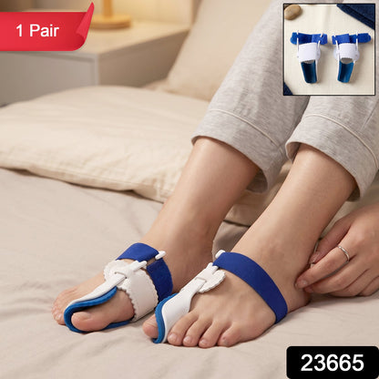 Close-up of bunion support brace with adjustable velcro strap for secure fit