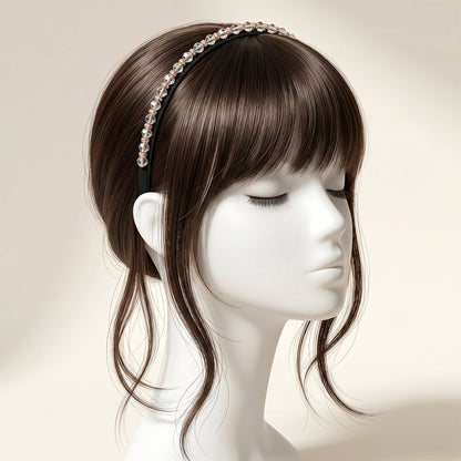 Display of women with styled synthetic clip-in bangs for daily wear