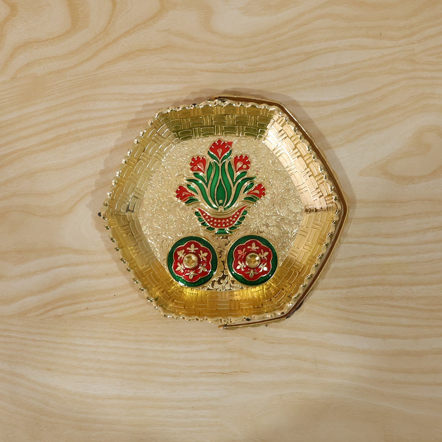Kumkum Kankavati Basket with Handle Golden Haldi Roli Chawal Pooja Set (1 Pc)
