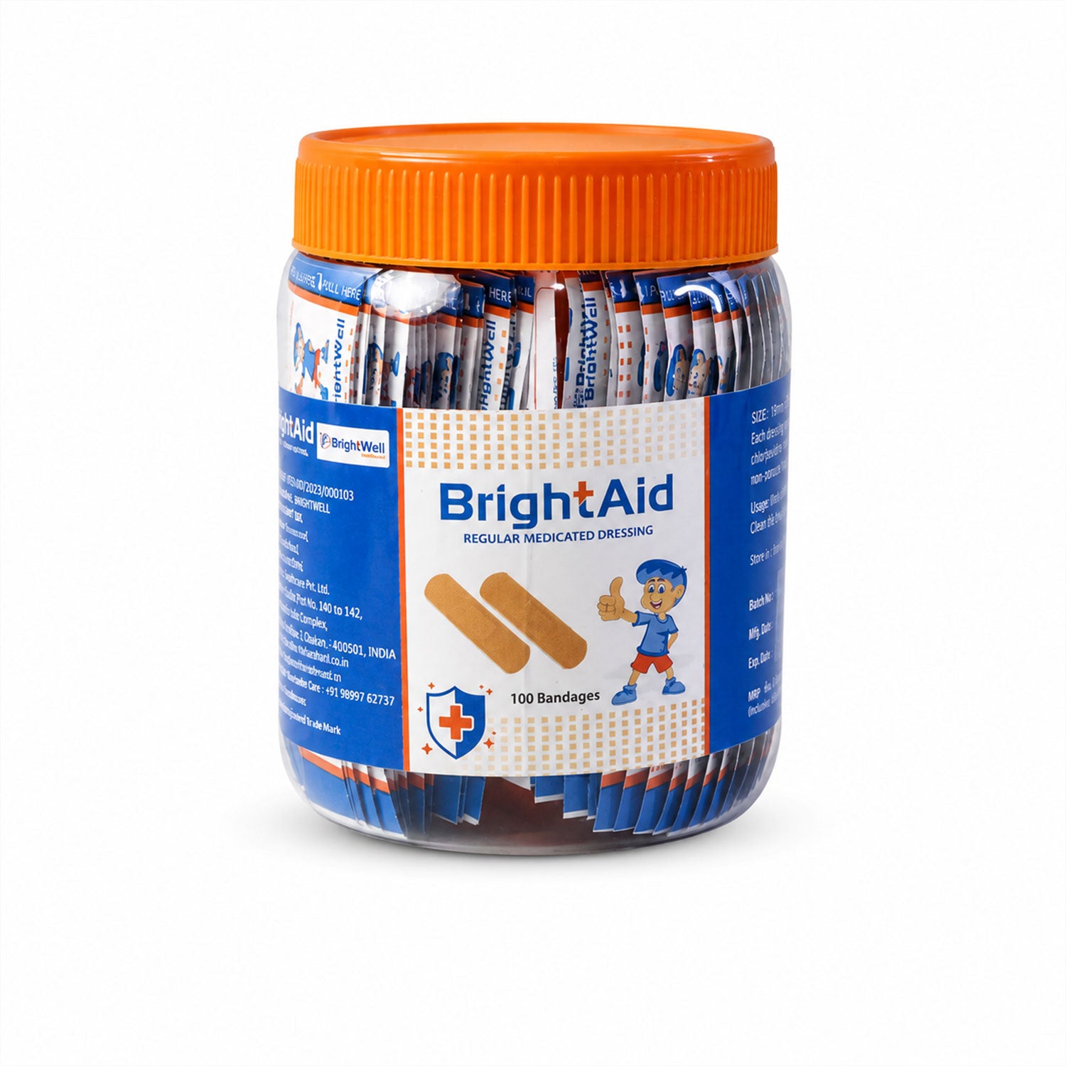BrightAid Regular Adhesive Bandages Medicated Wound Dressing Strips (100 Pc)