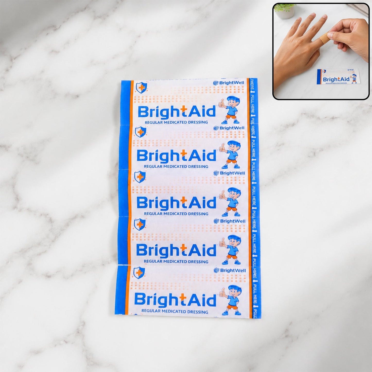 BrightAid Adhesive Bandages pack for first aid.