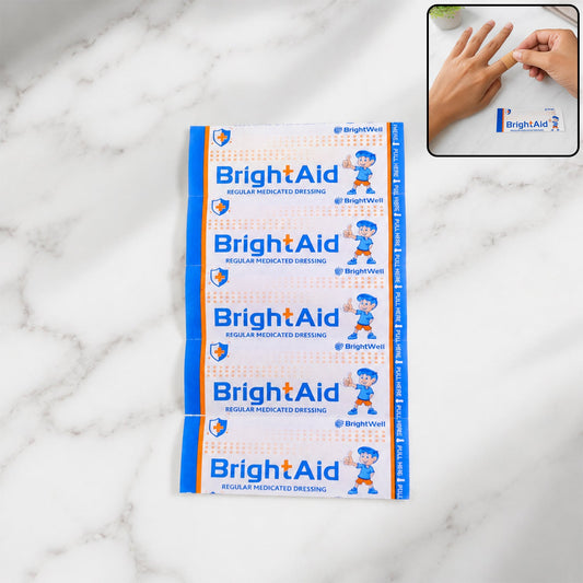 BrightAid Adhesive Bandages pack for first aid.