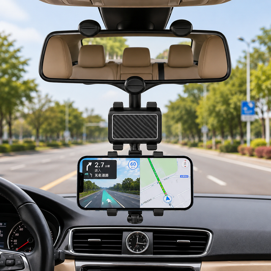 360 Degree Car Rear View Mirror Mobile Phone Holder – Adjustable & Secure Fit