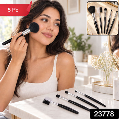 Mini Makeup Brush Set for Face Eye Brow and Lip Makeup with Compact Tools (5 Pc)