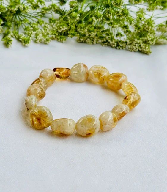 Natural Citrine Gemstone Crystal Bracelet for Wealth & Success, Stretchable Mens & Womens Bracelet