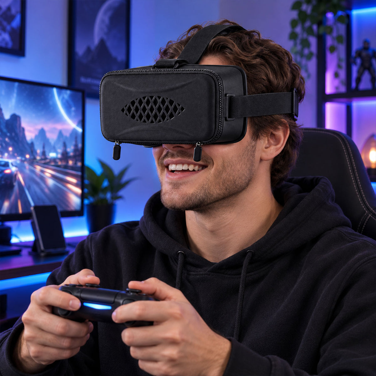 Smartphone virtual reality headset with adjustable head strap - view 01