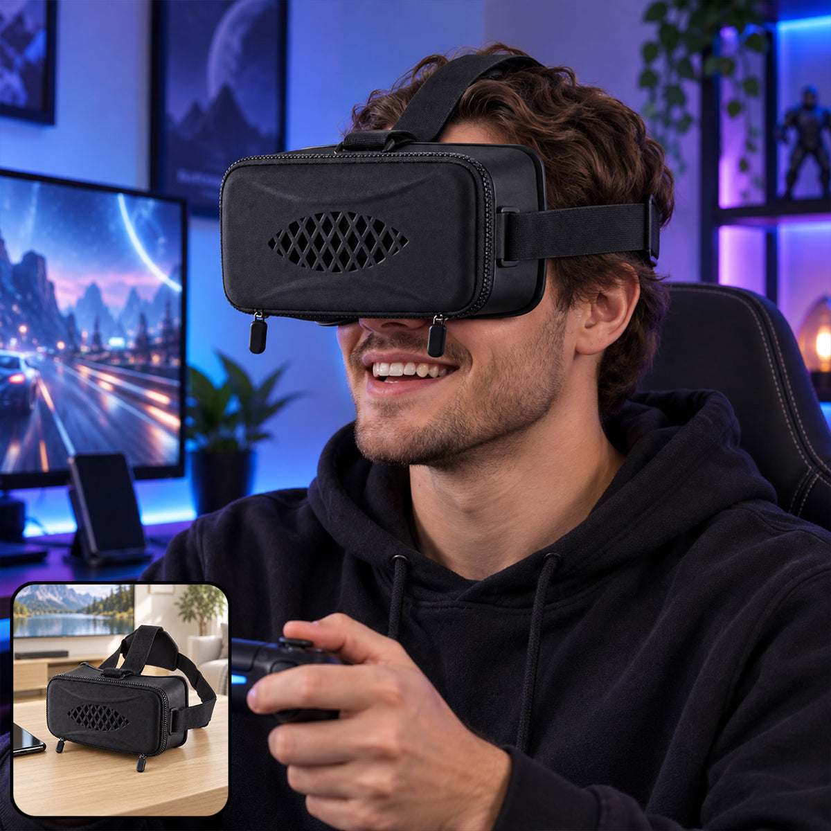 Smartphone virtual reality headset with adjustable head strap - view 02
