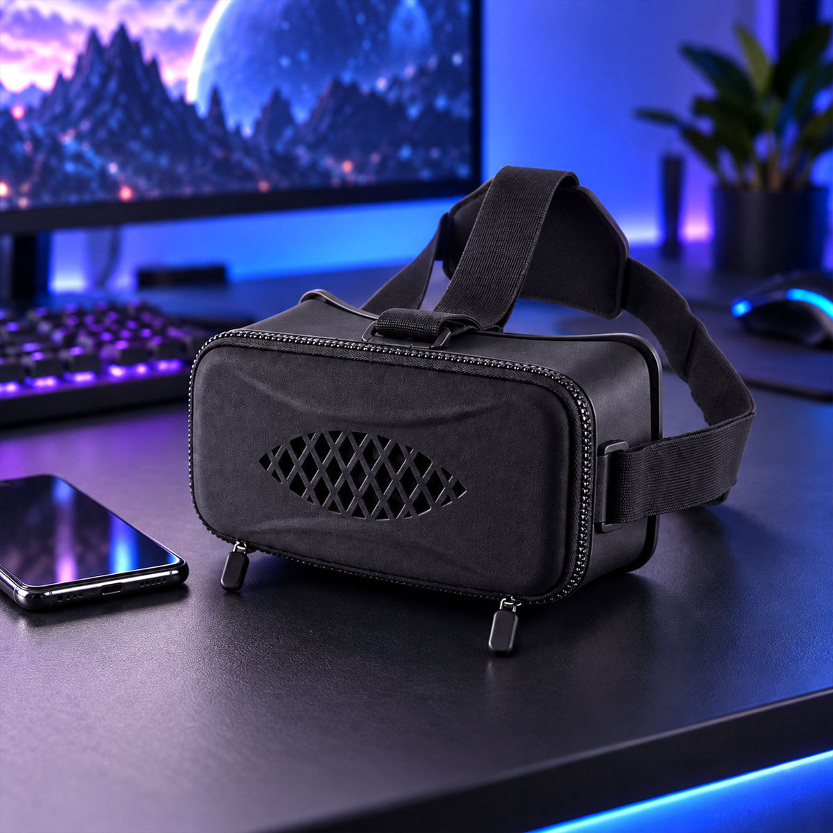 Smartphone virtual reality headset with adjustable head strap - view 03