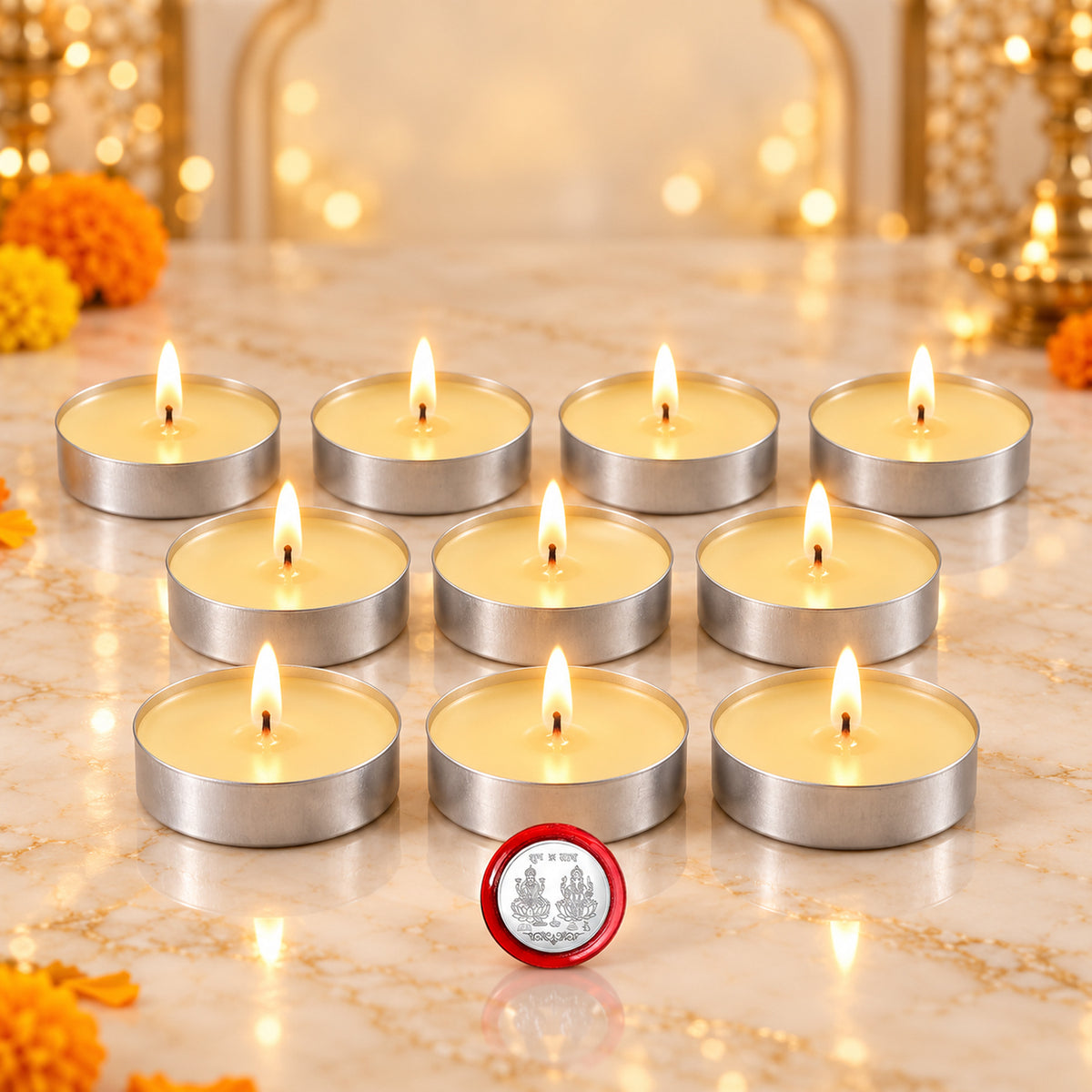 Wax Tea Light Candles & Blueberry Cheesecake Wafer Rolls Festive Gift Hamper