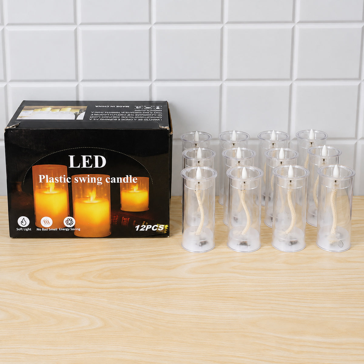 Flameless LED plastic swing candle actual product