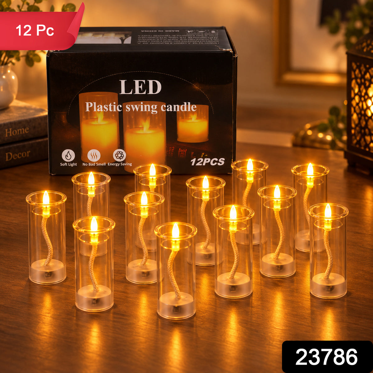 Flameless LED plastic swing candle 12 Pc label